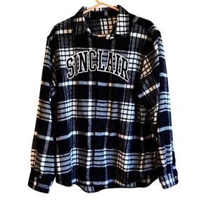 Sinclair Global flannel embroidered black flannel plaid snap front shirt size XL